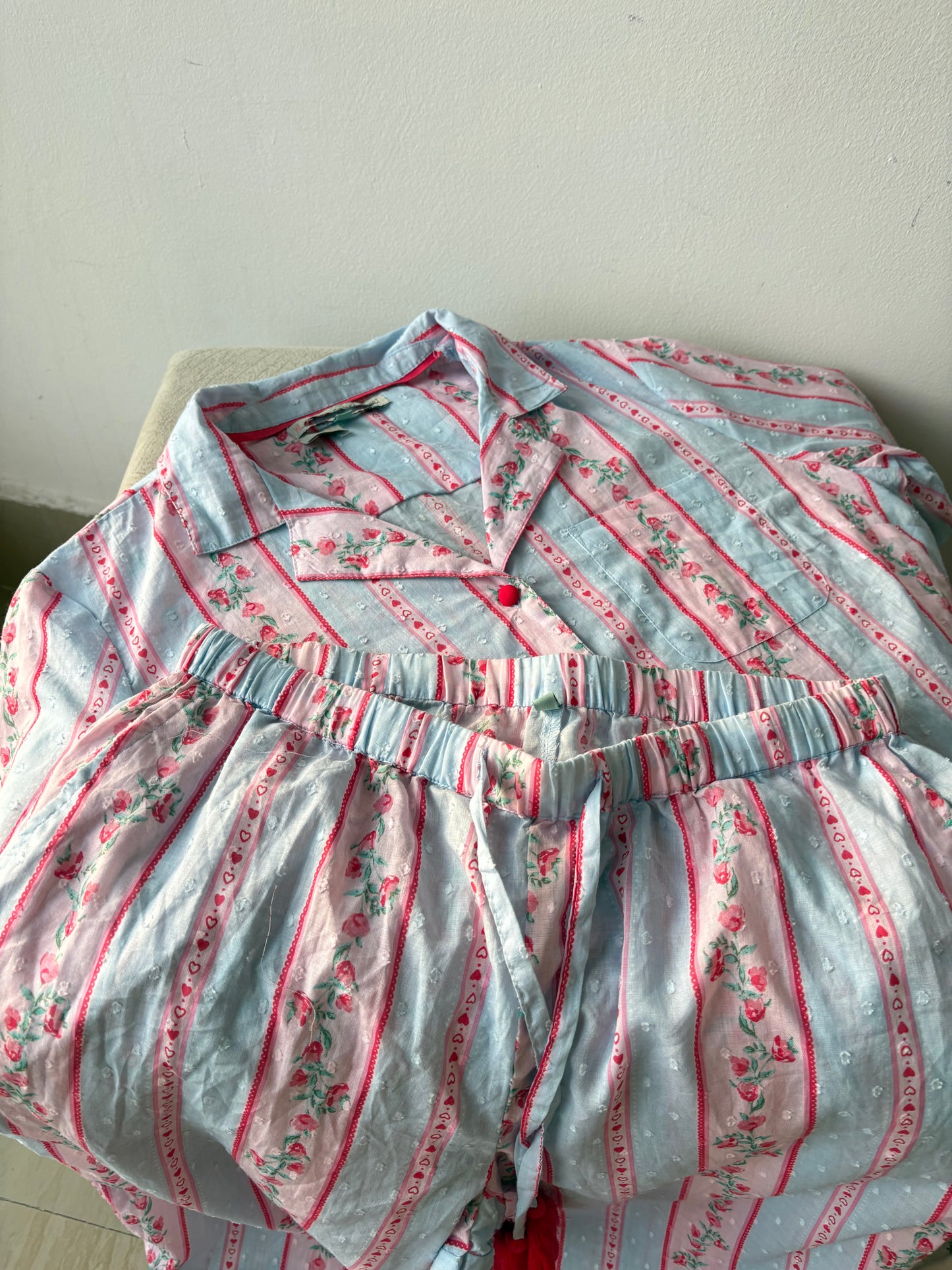 Floral heart red & blue night wear set