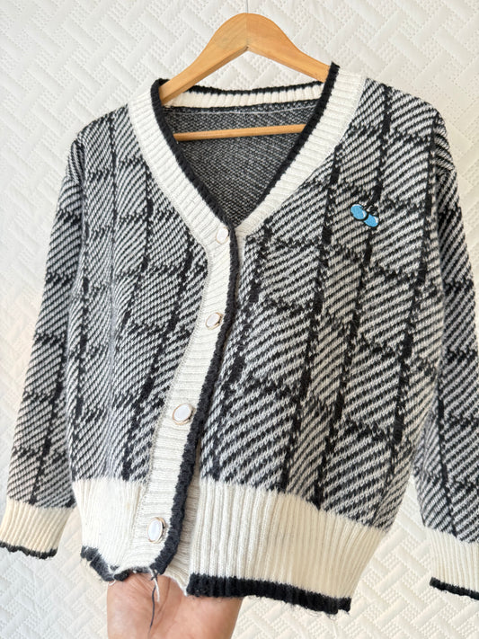 B&W cherry embroidered cardigan