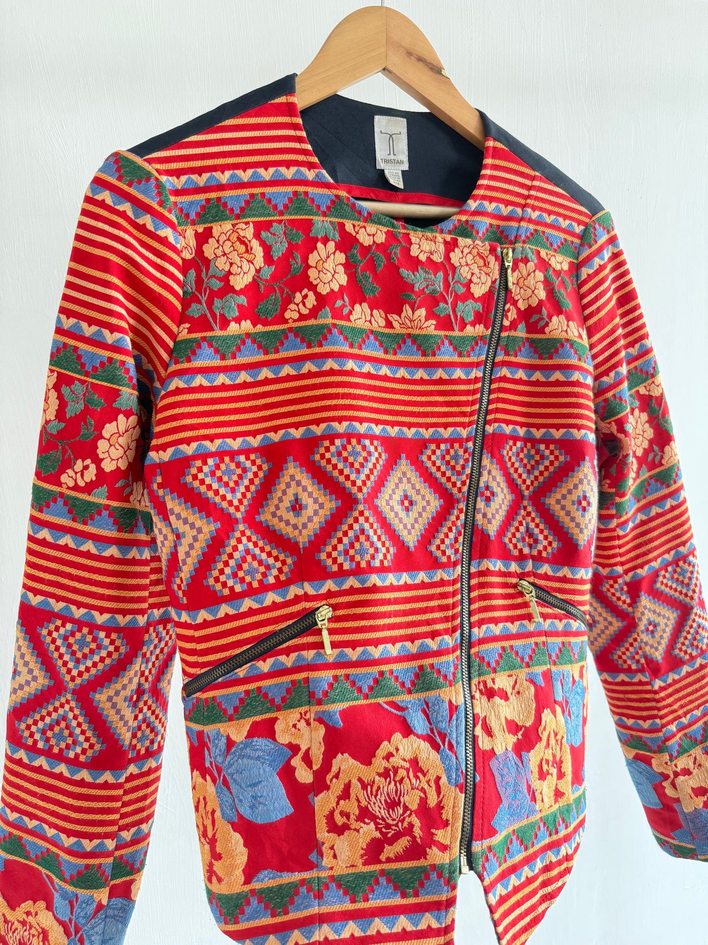Red Embroidered Zipper Jacket
