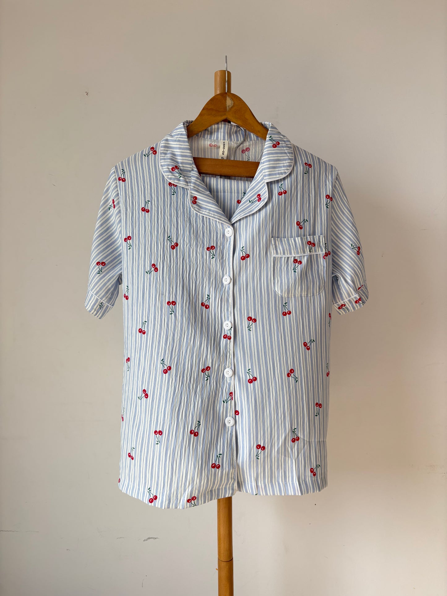 Blue cherry pinstripe nightsuit