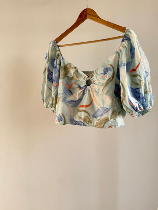 Seafoam Breeze Puff Sleeve Crop Top