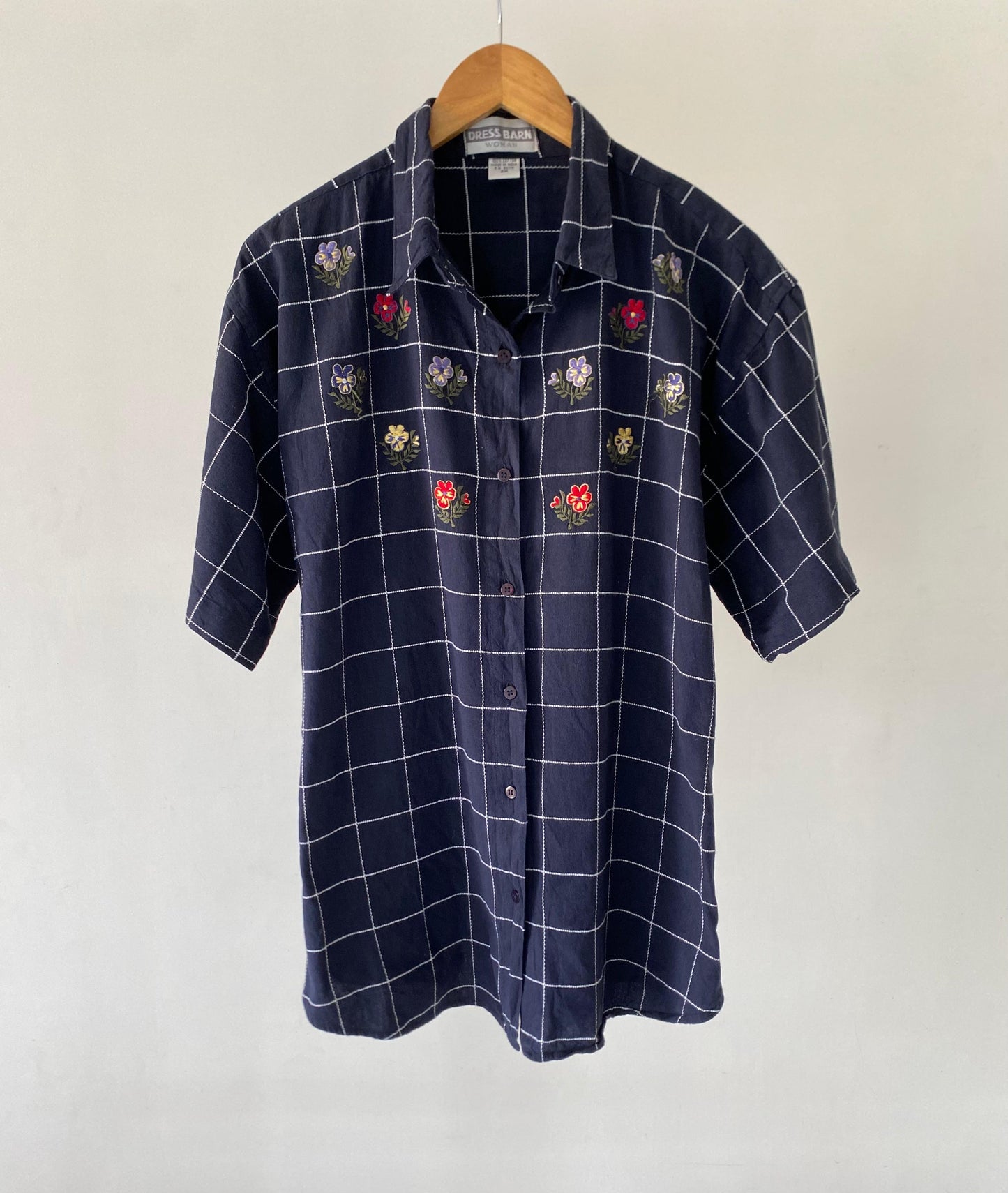 Embroidered navy blue shirt