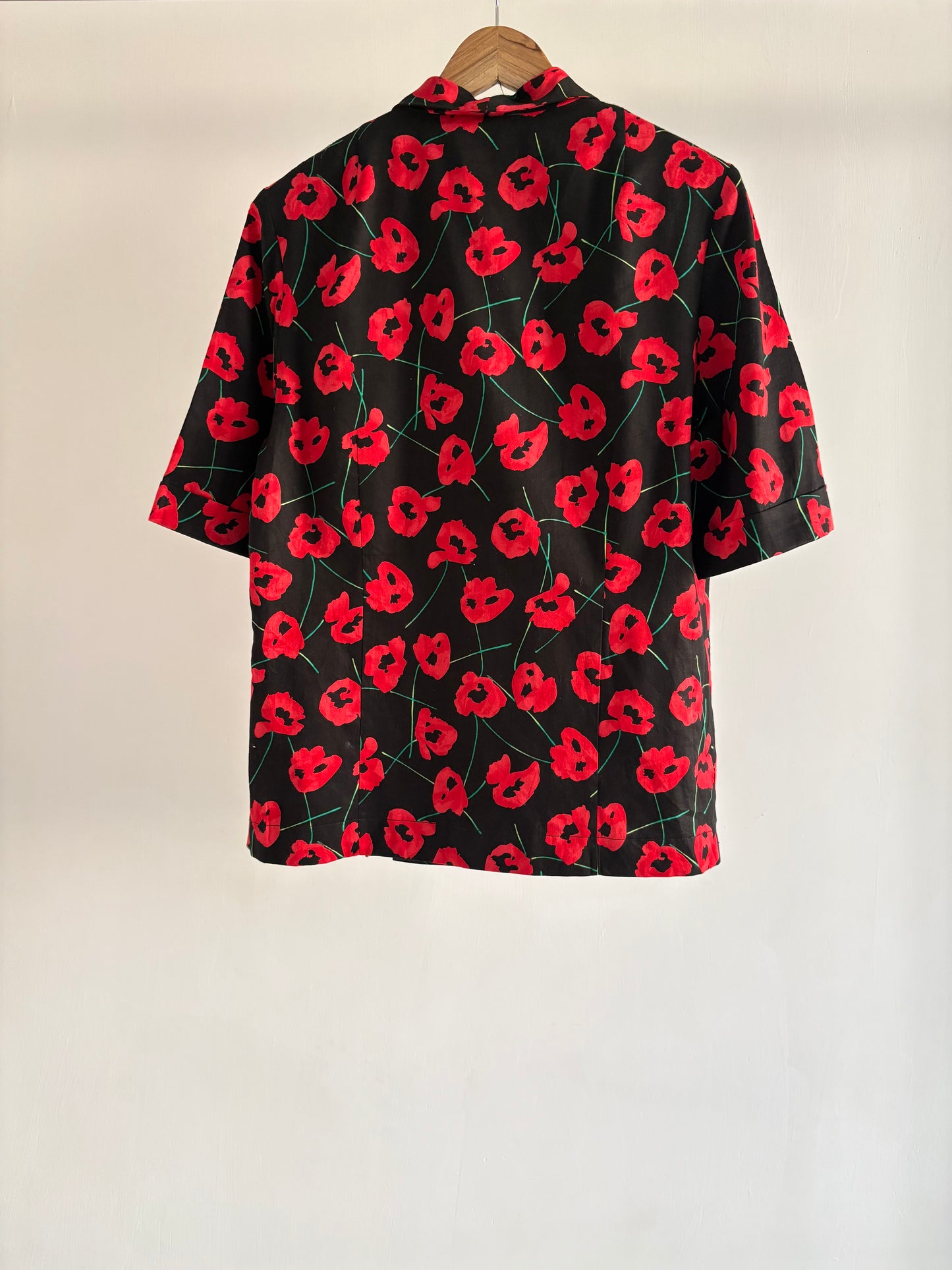 Red & Black Floral Half Sleeve Blazer