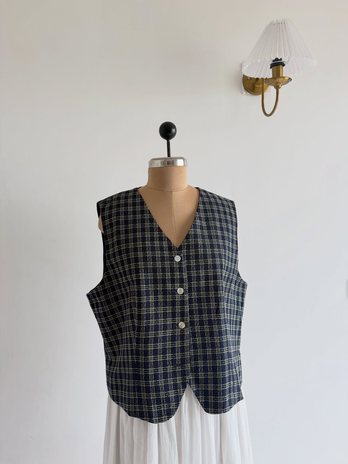 Navy Check Vest