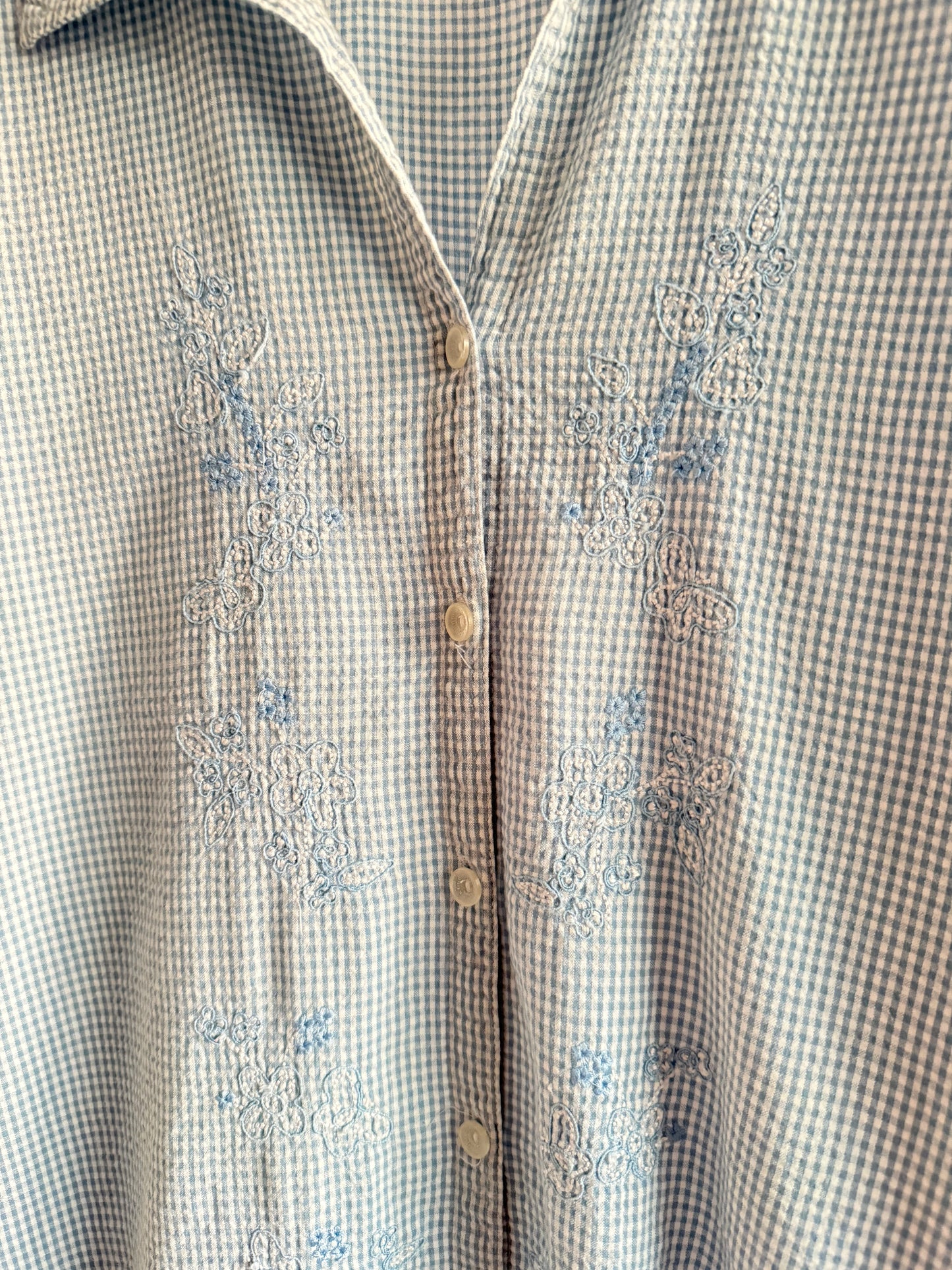 Blue Gingham Embroidered Shirt