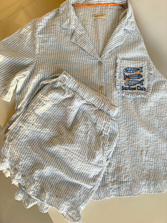 Sardine blue pinstriped nightsuit