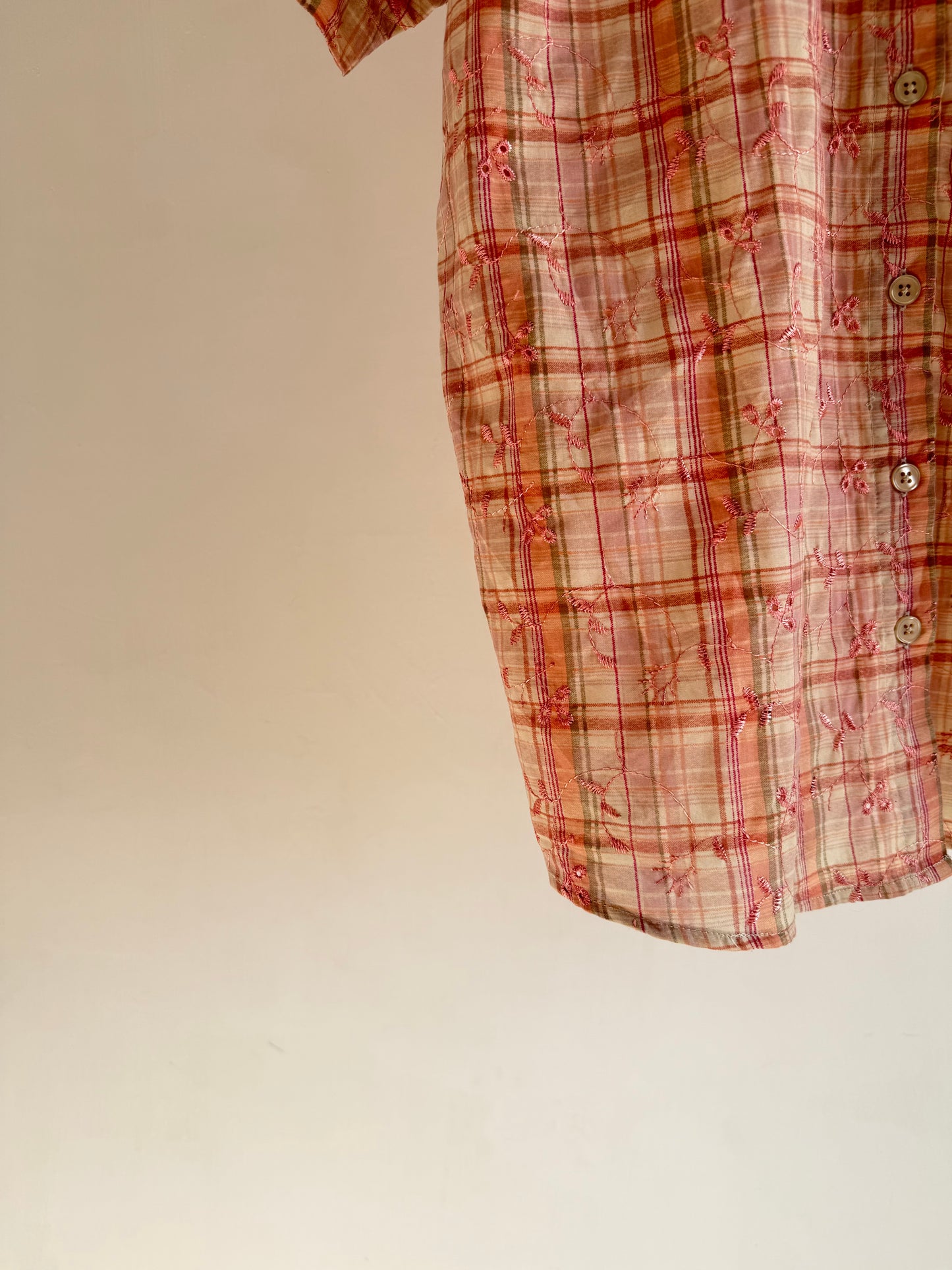 Peach Embroidered Checkered Shirt