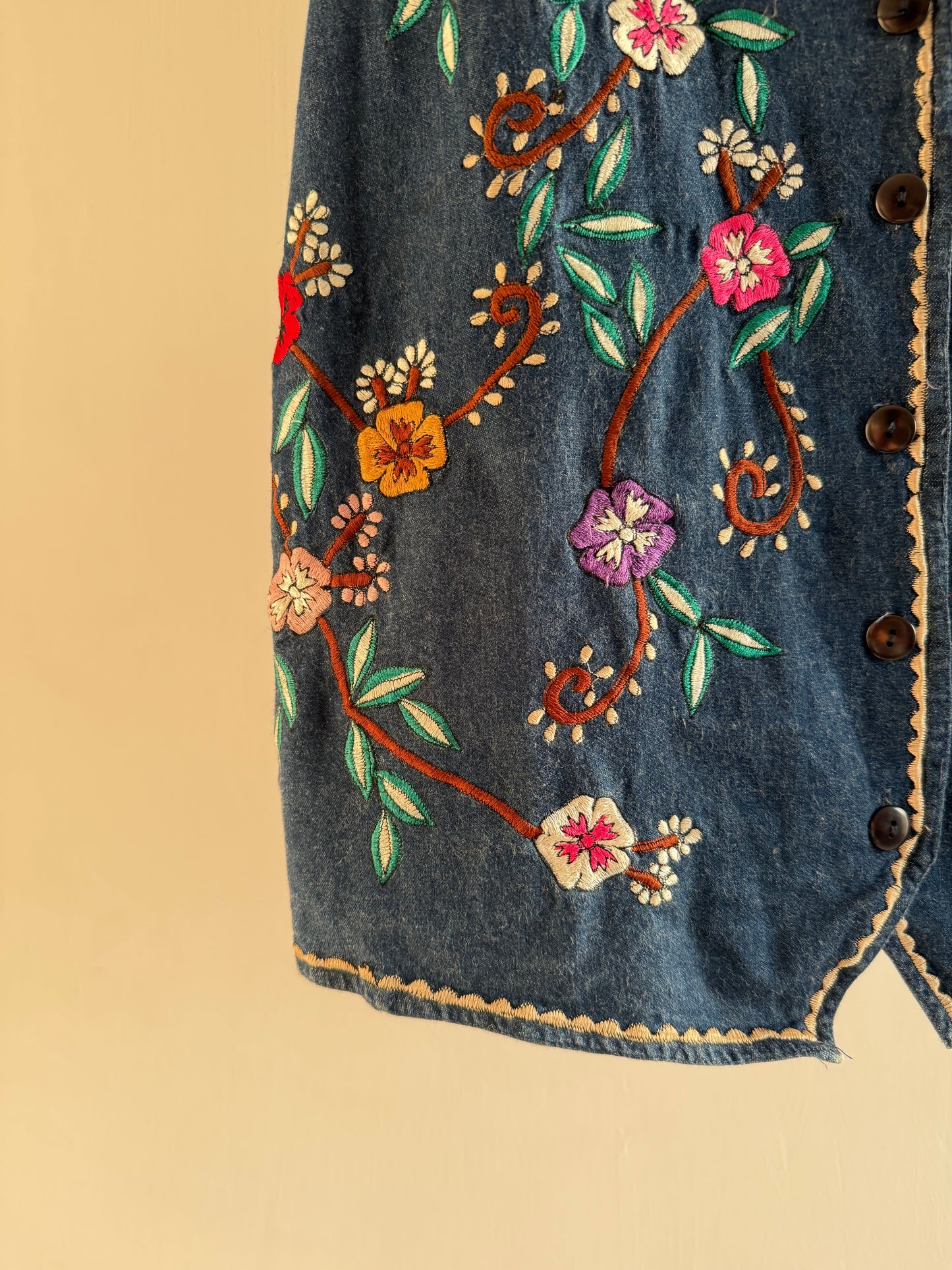 Blue Embroidered Floral Vest