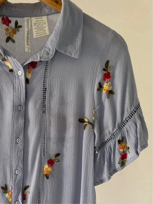 Embroidered blue shirt