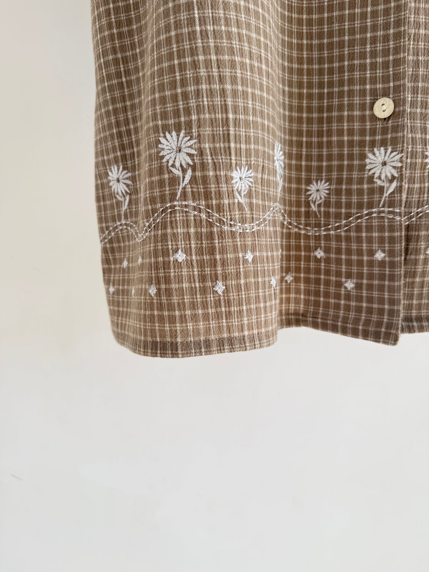 Brown Floral Embroidered Shirt