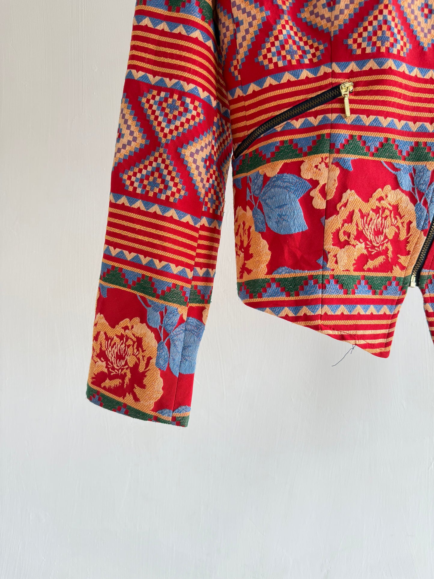 Red Embroidered Zipper Jacket