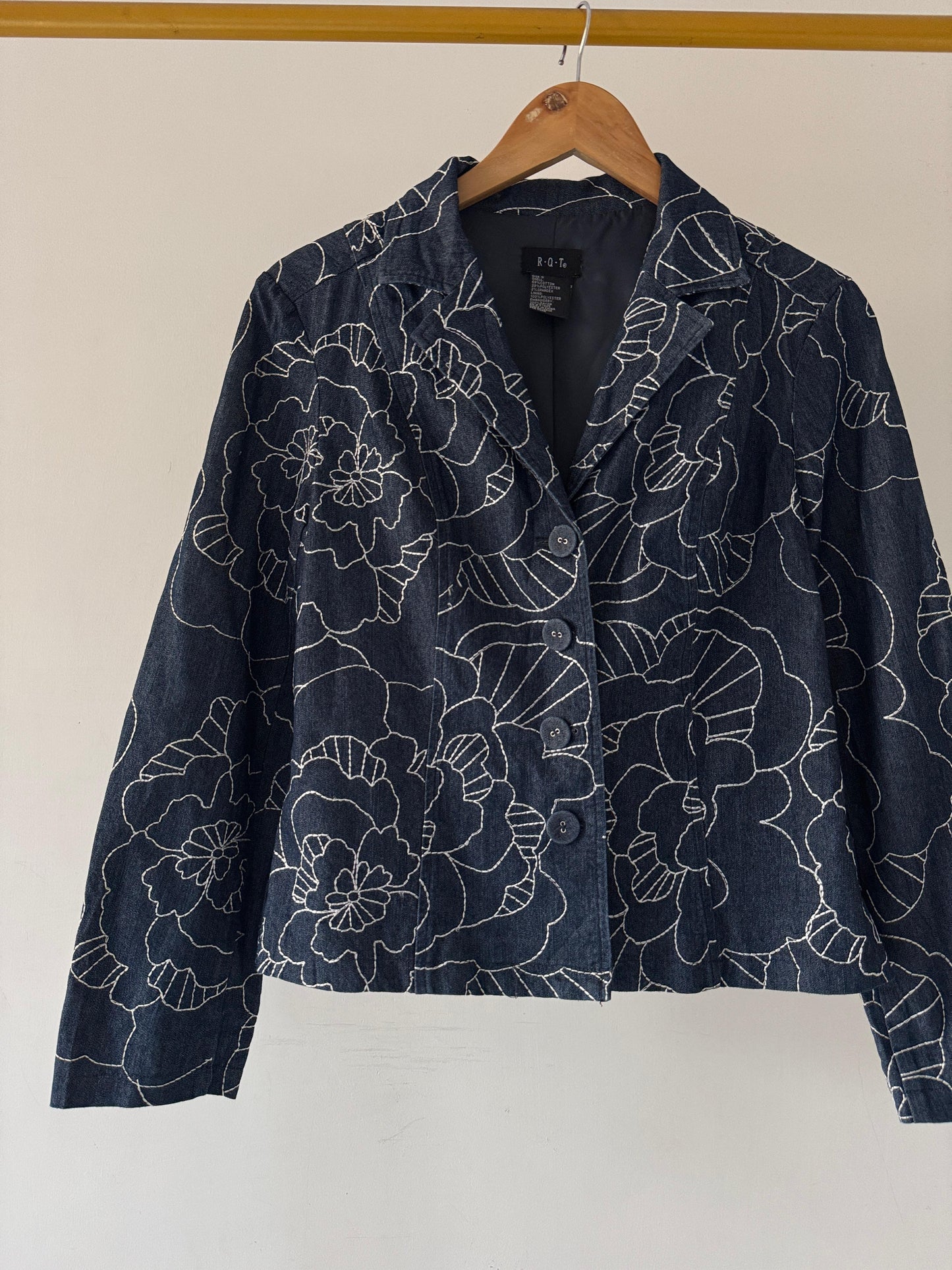 Embroidered denim blazer