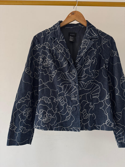 Embroidered denim blazer
