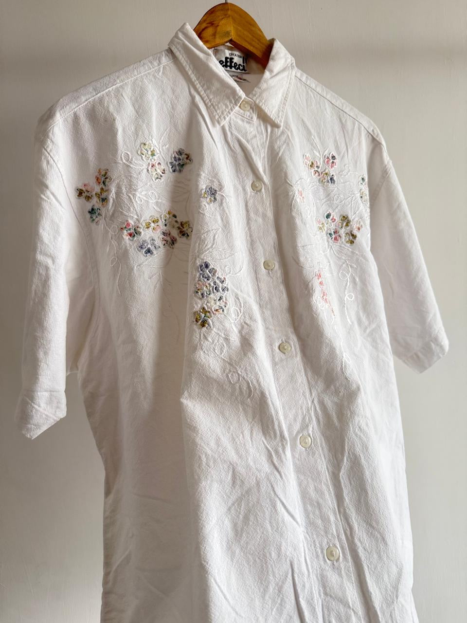 White Floral Embroidered Shirt