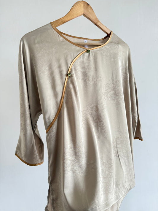 Beige silk brocade top
