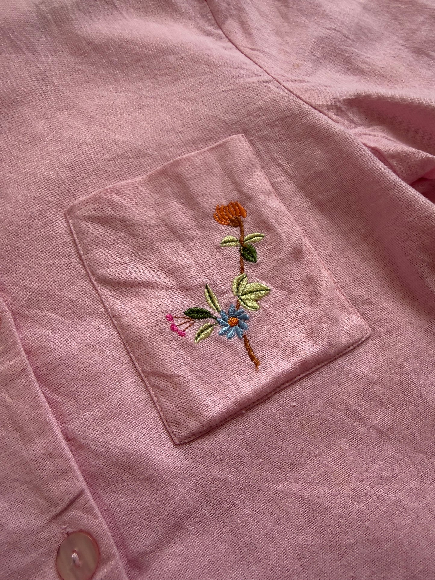 Pink Embroidered Floral Shirt