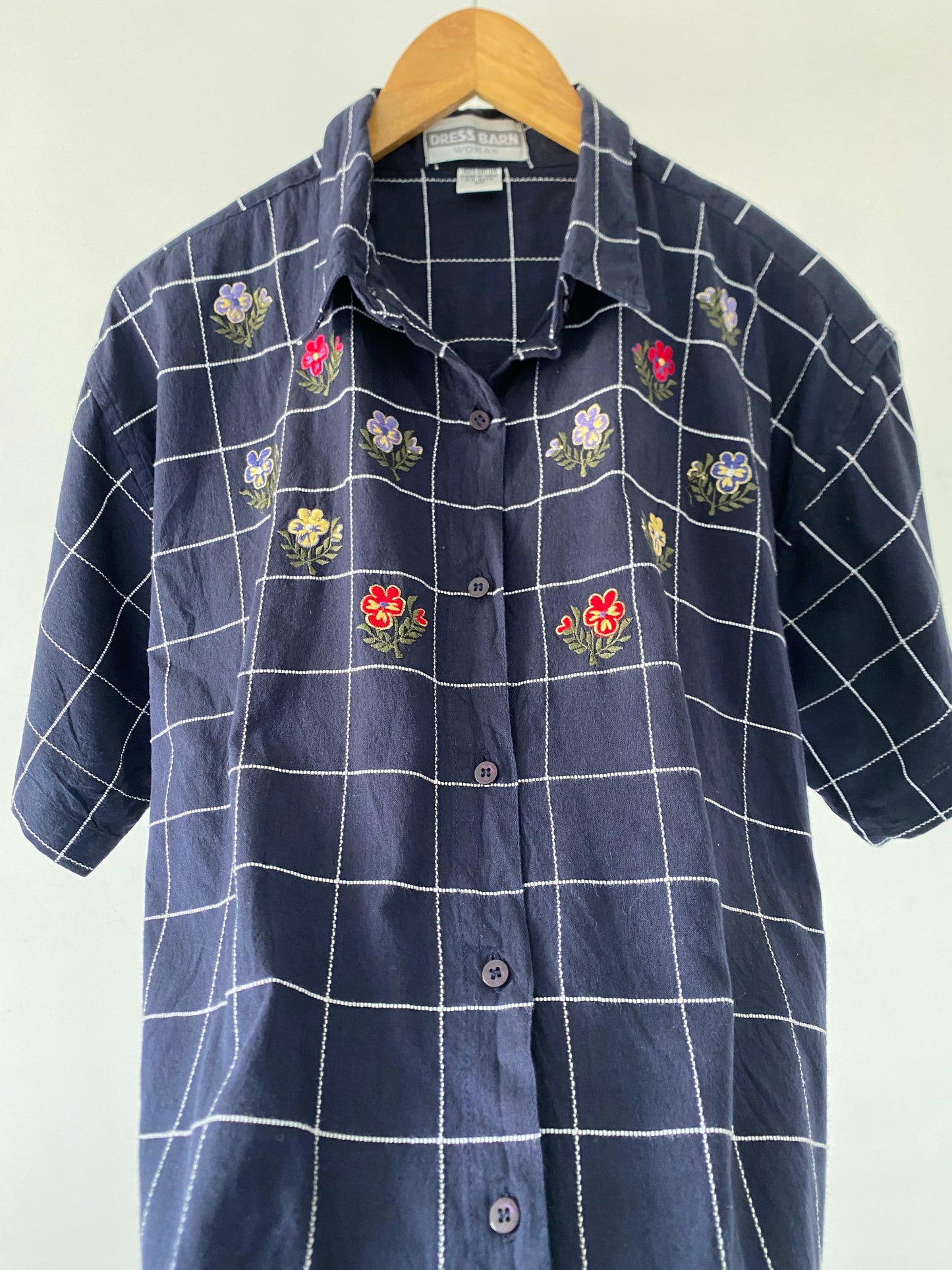 Embroidered navy blue shirt
