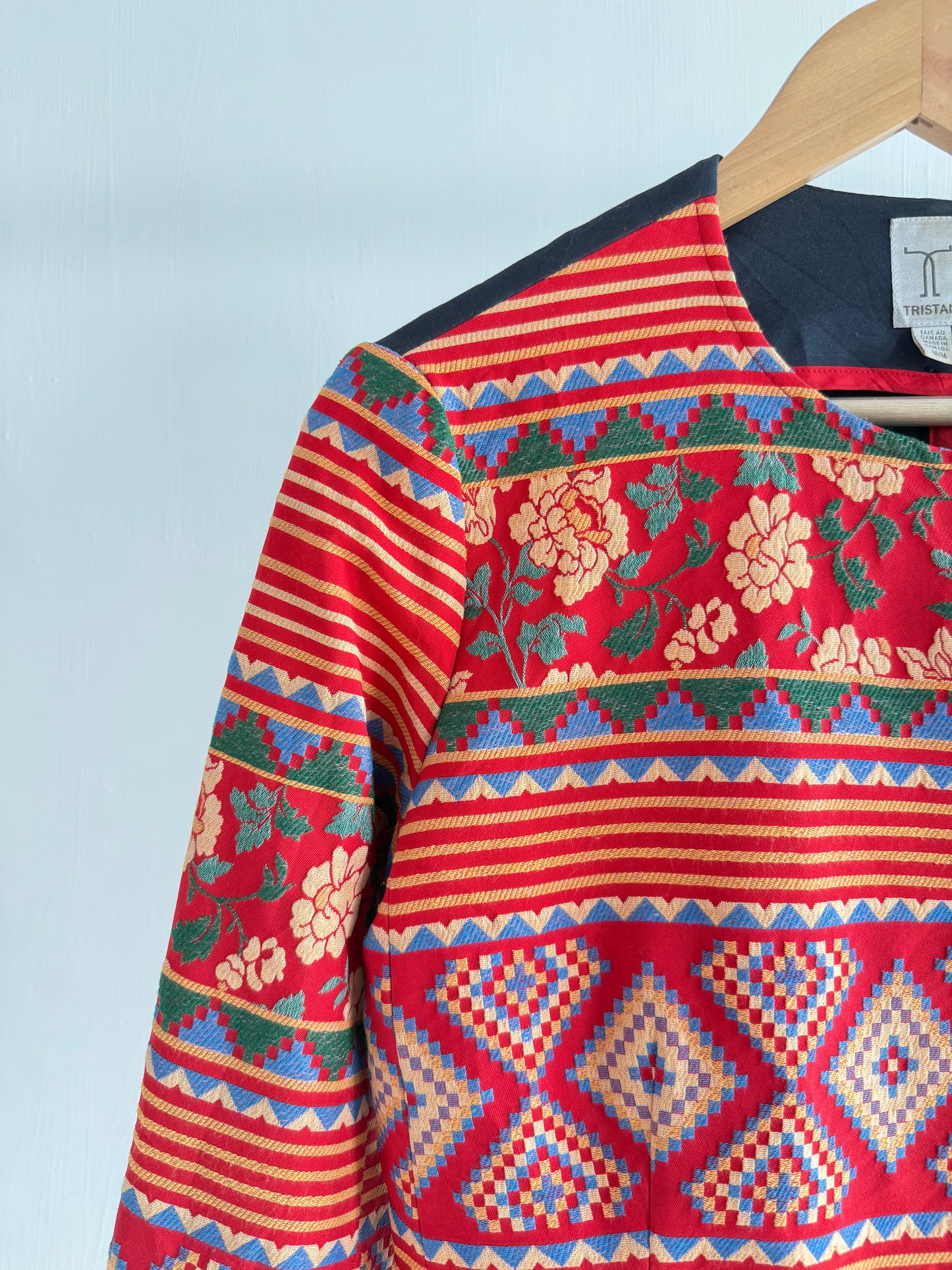 Red Embroidered Zipper Jacket