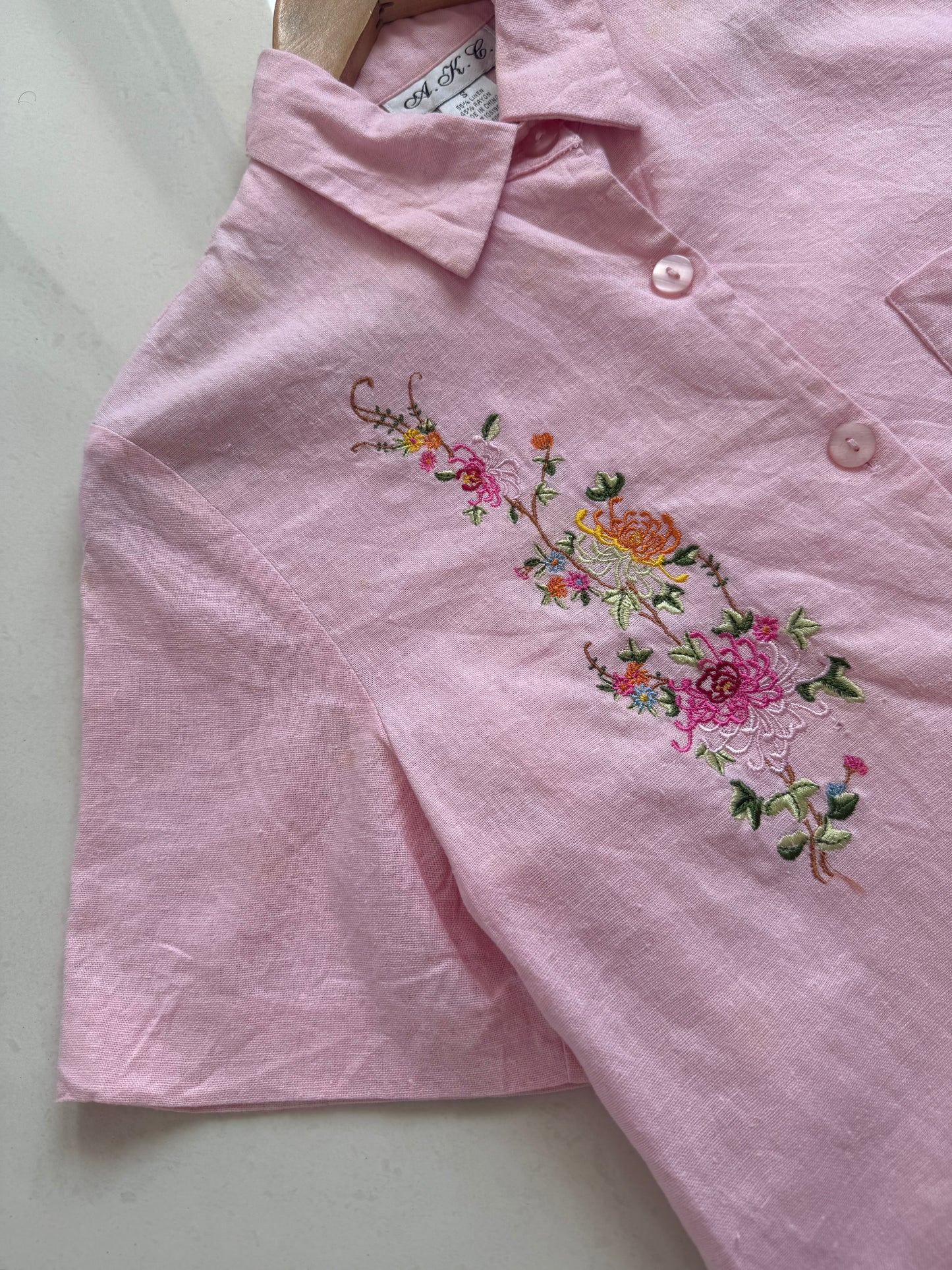 Pink Embroidered Floral Shirt