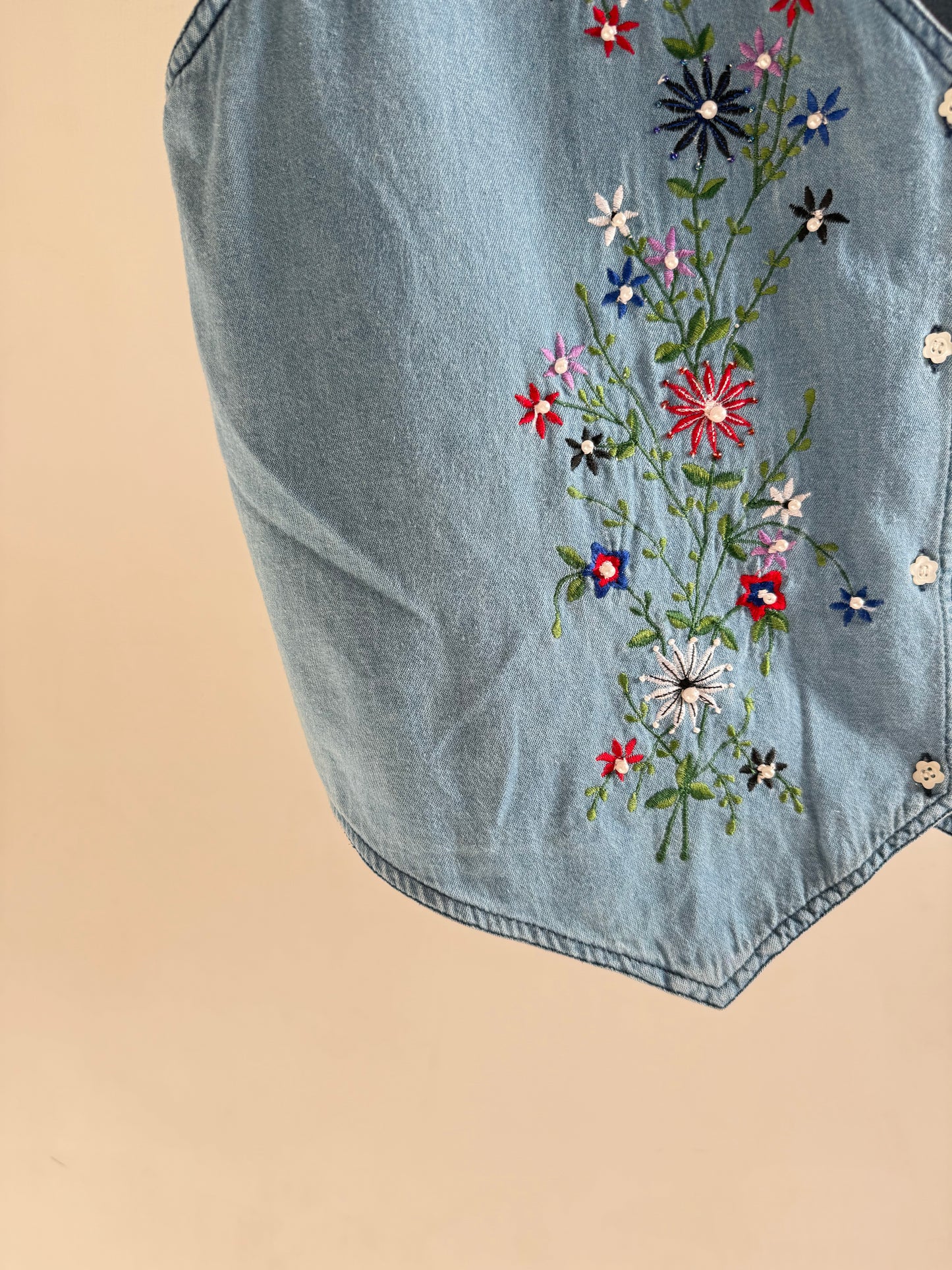 Denim Floral Vest