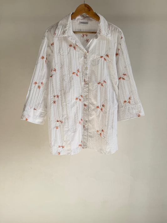 White Floral Embroidered Shirt