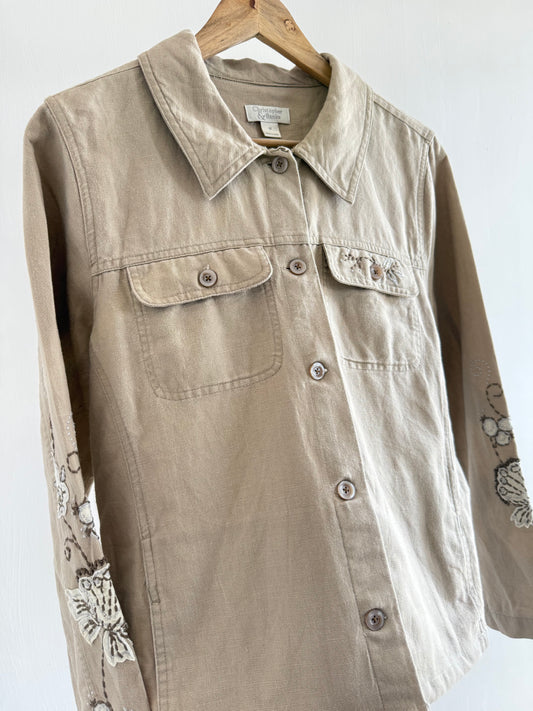 Beige Floral Embroidered Jacket