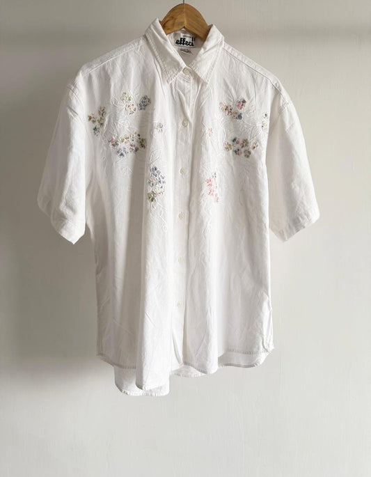 White Floral Embroidered Shirt