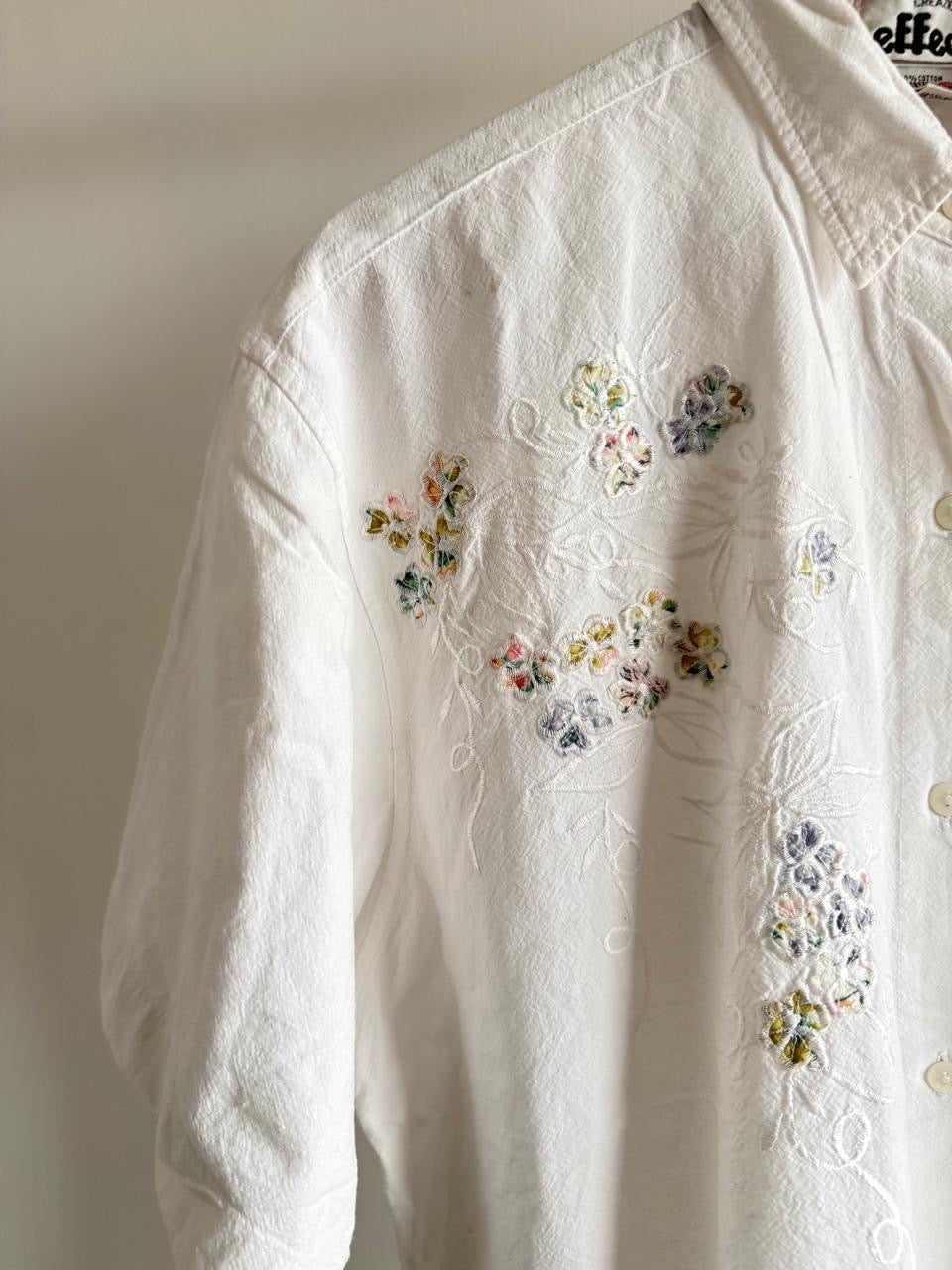 White Floral Embroidered Shirt