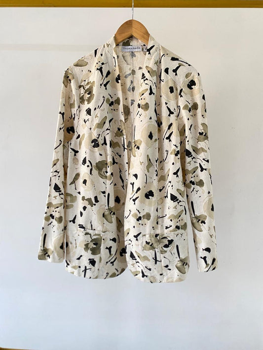 Beige Patch Printed Blazer