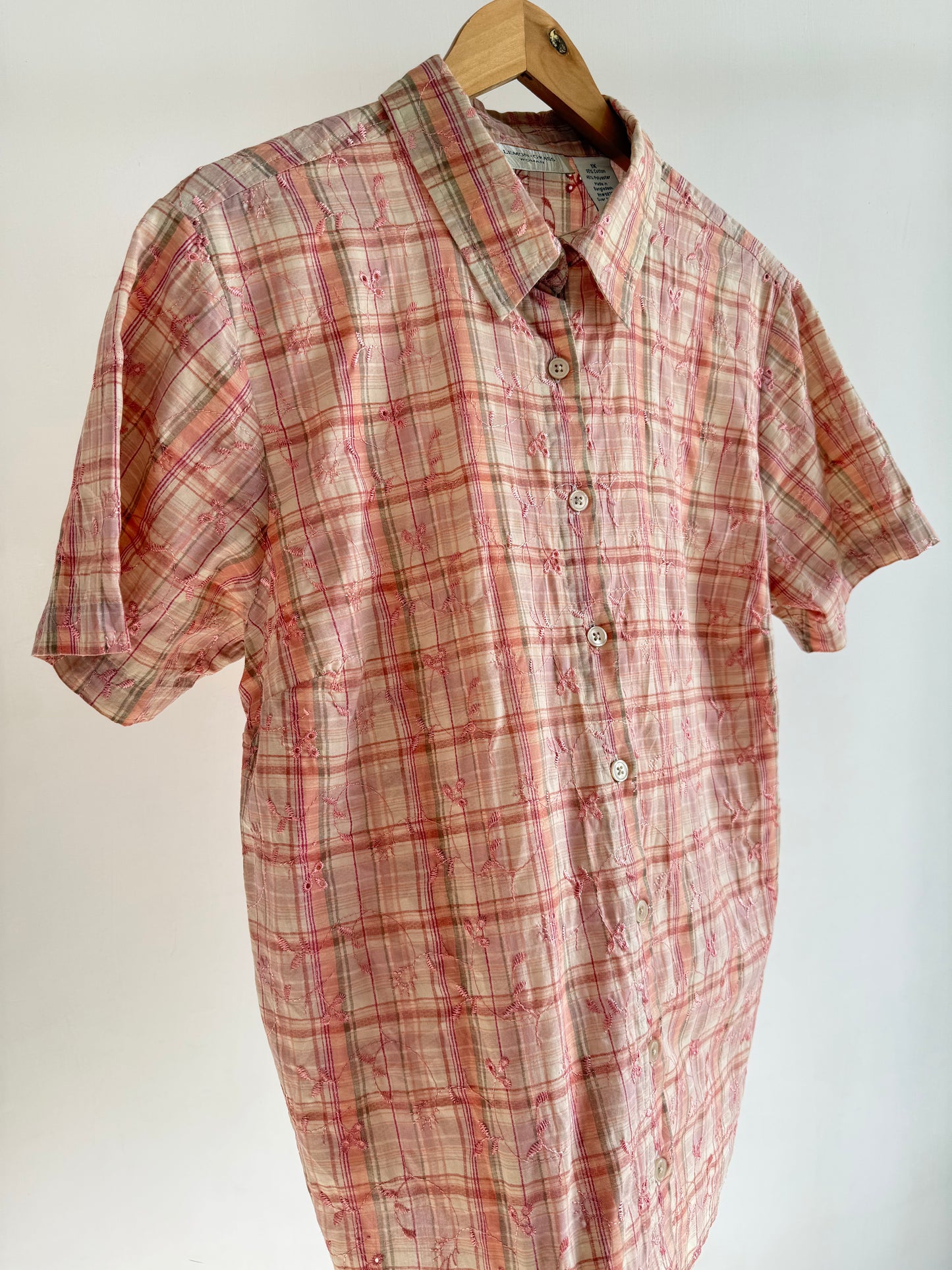 Peach Embroidered Checkered Shirt