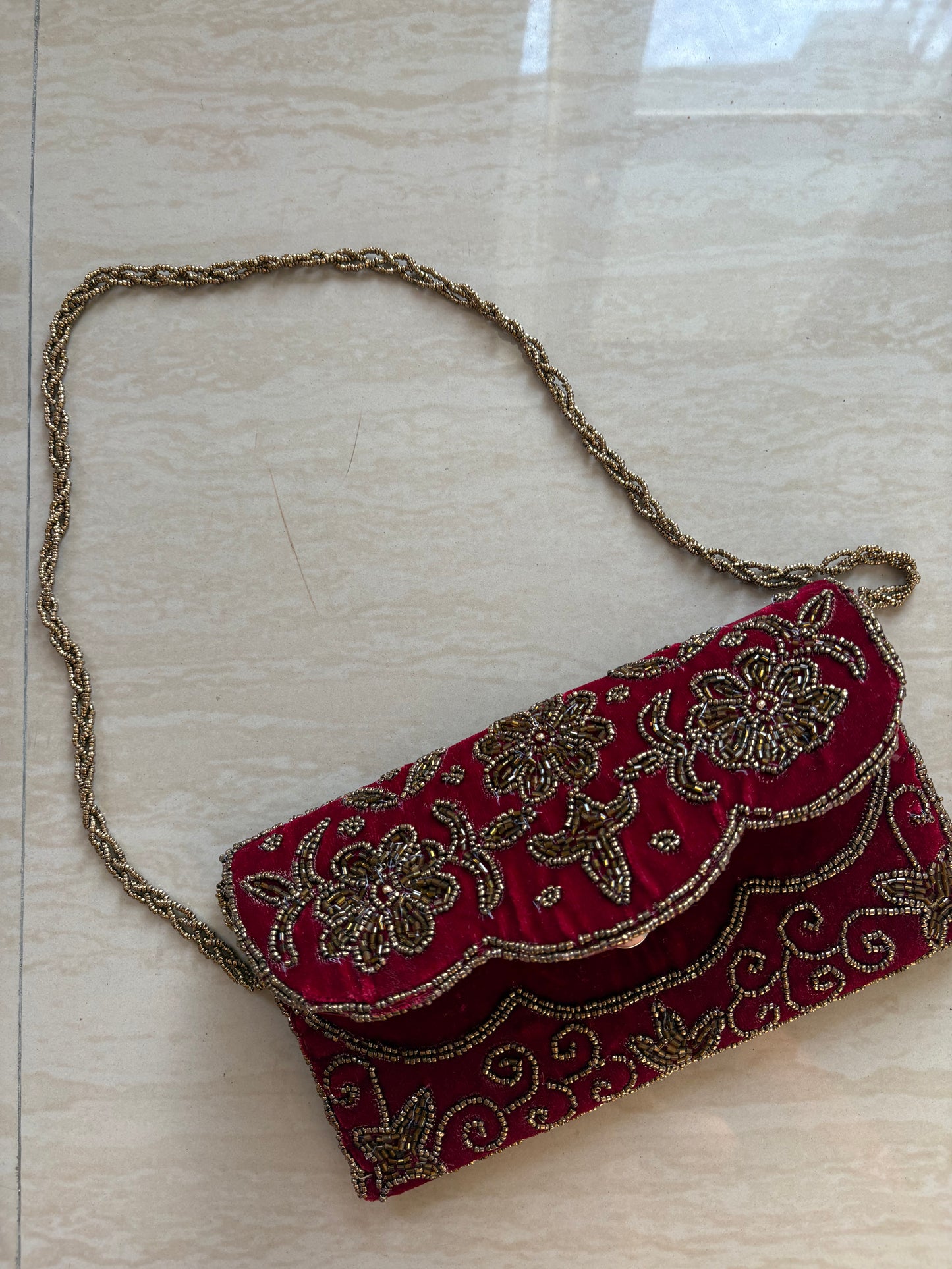 Beaded maroon bag