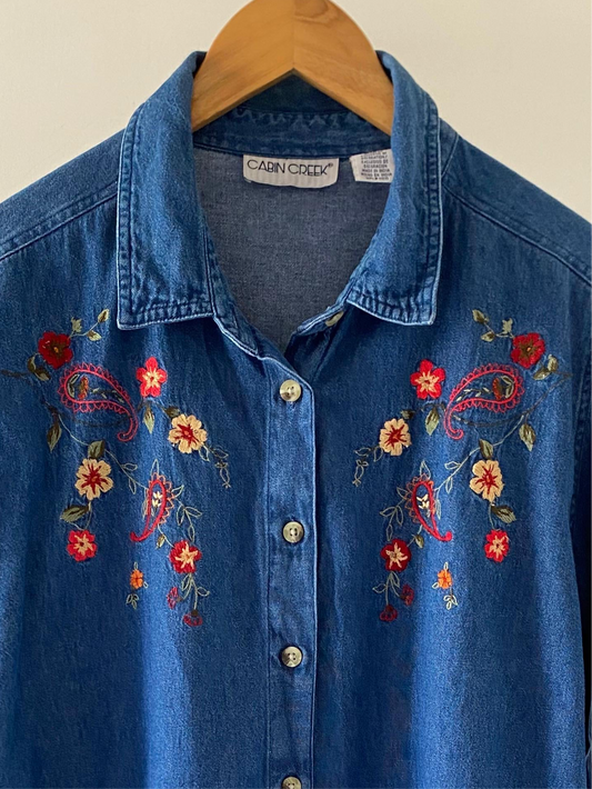 Embroidered denim shirt