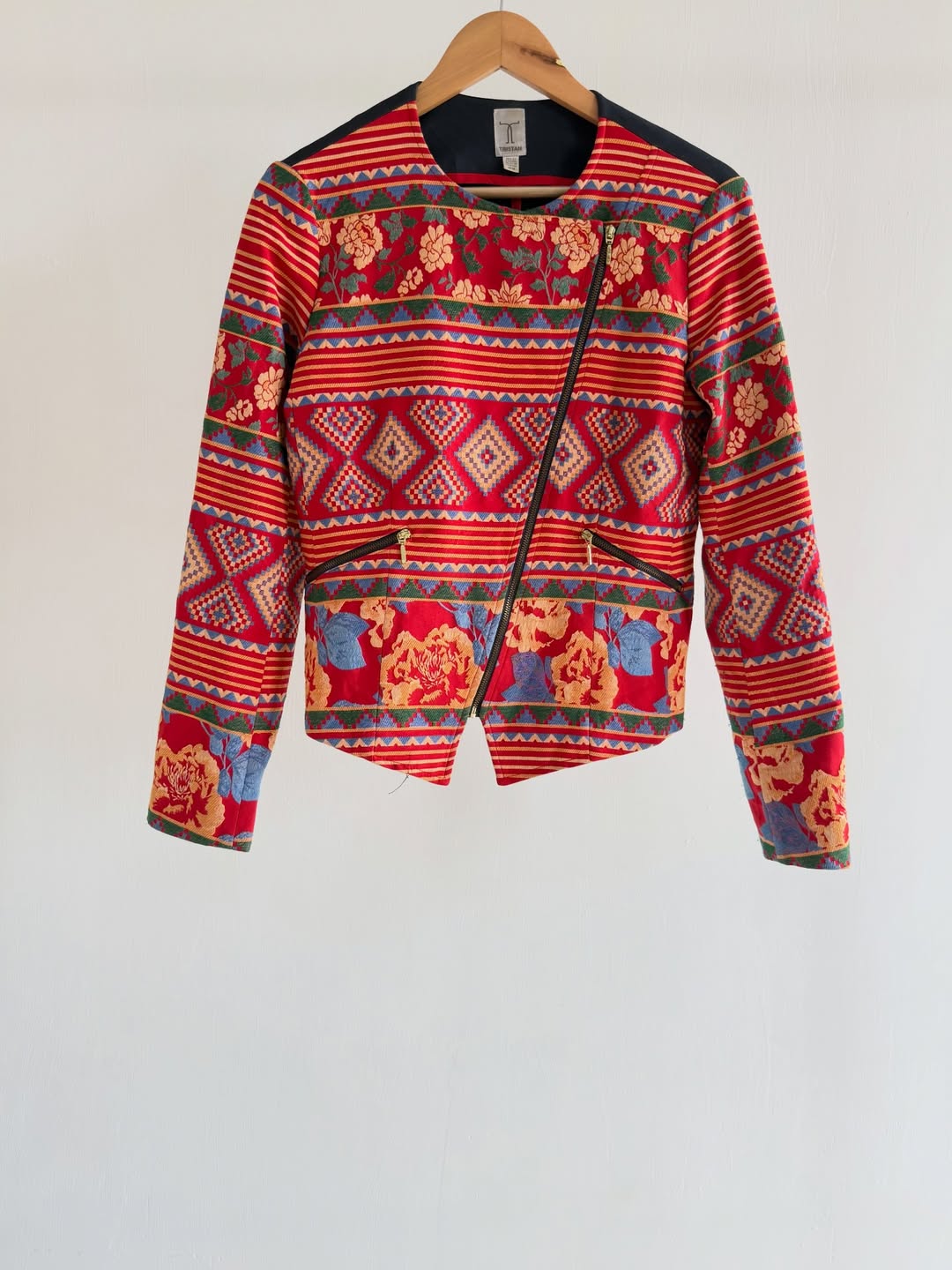 Red Embroidered Zipper Jacket