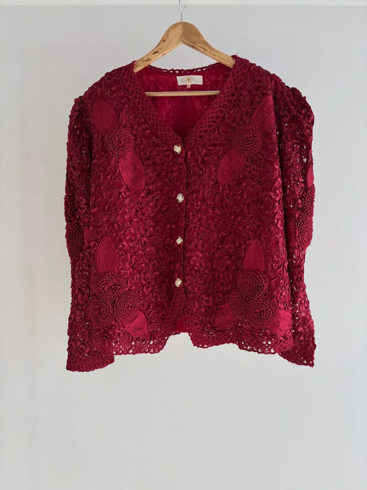 Floral Embroidered Maroon Jacket
