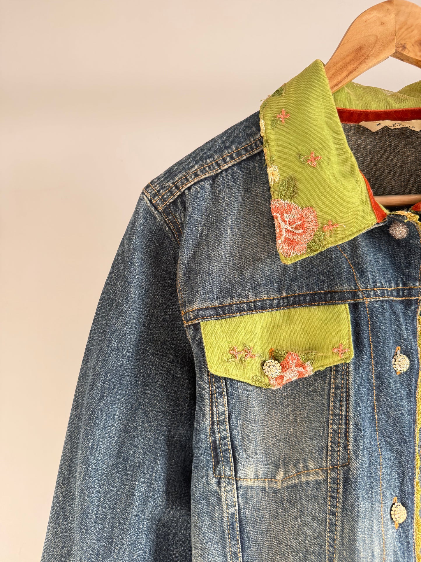 Denim Jacket with Floral Contrast Collar