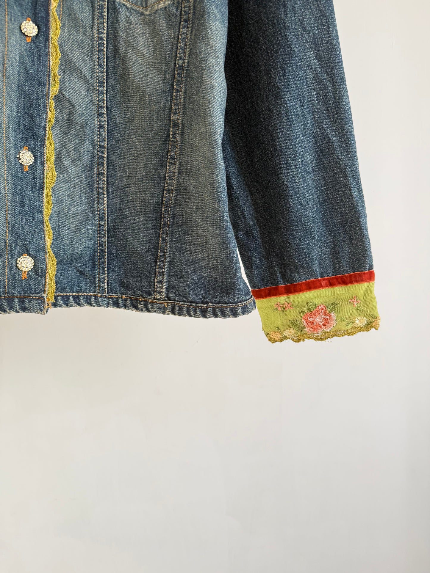 Denim Jacket with Floral Contrast Collar