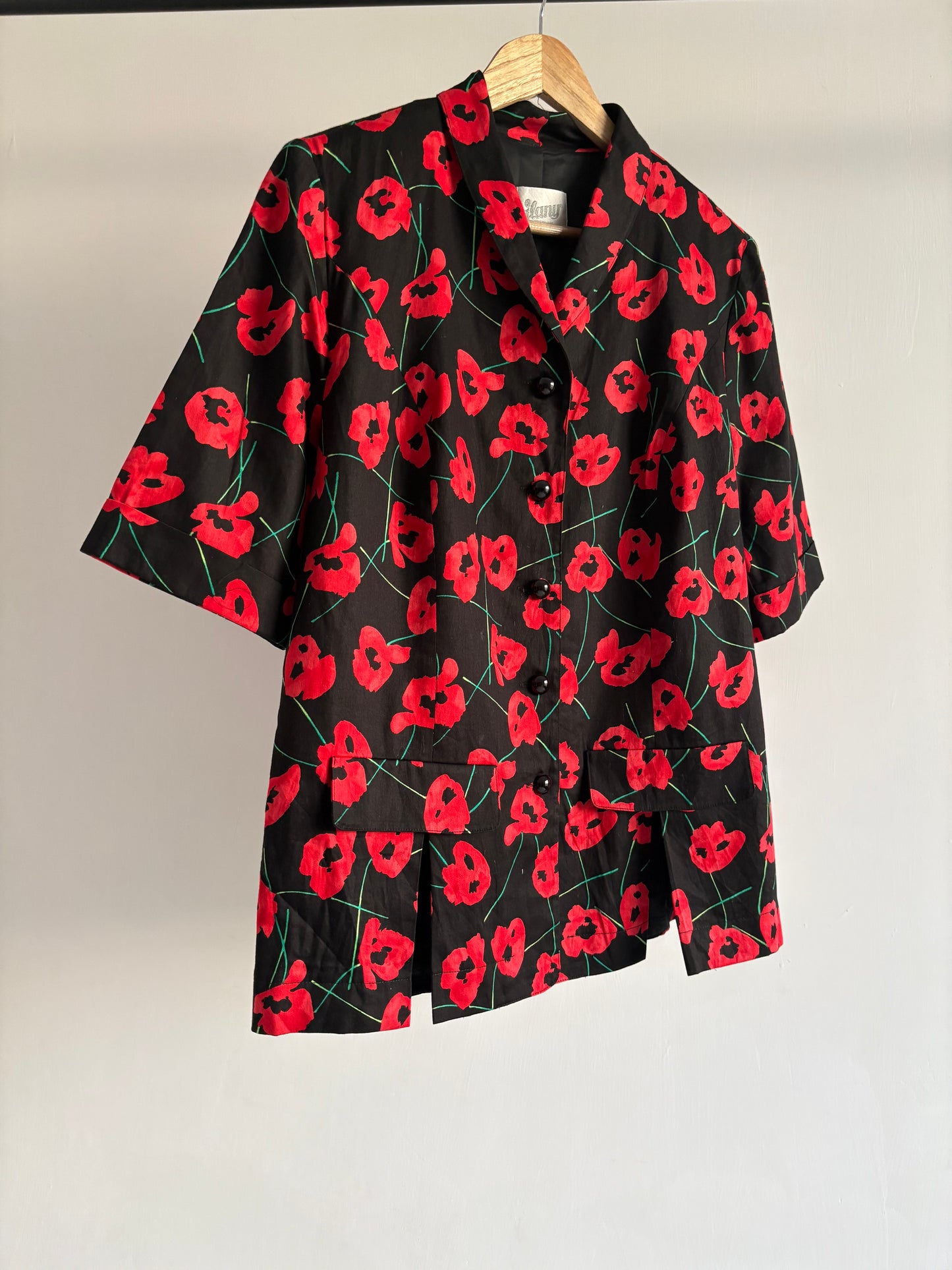 Red & Black Floral Half Sleeve Blazer