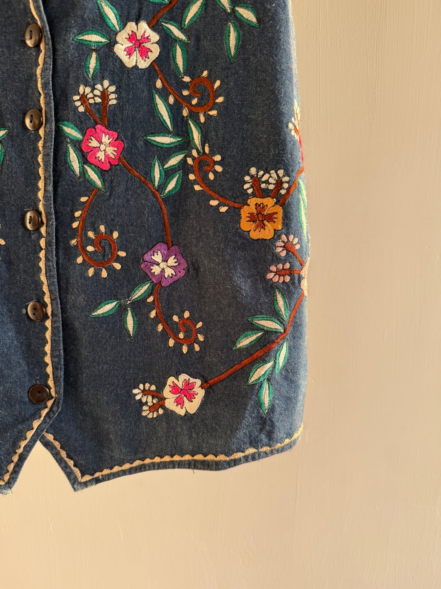 Blue Embroidered Floral Vest