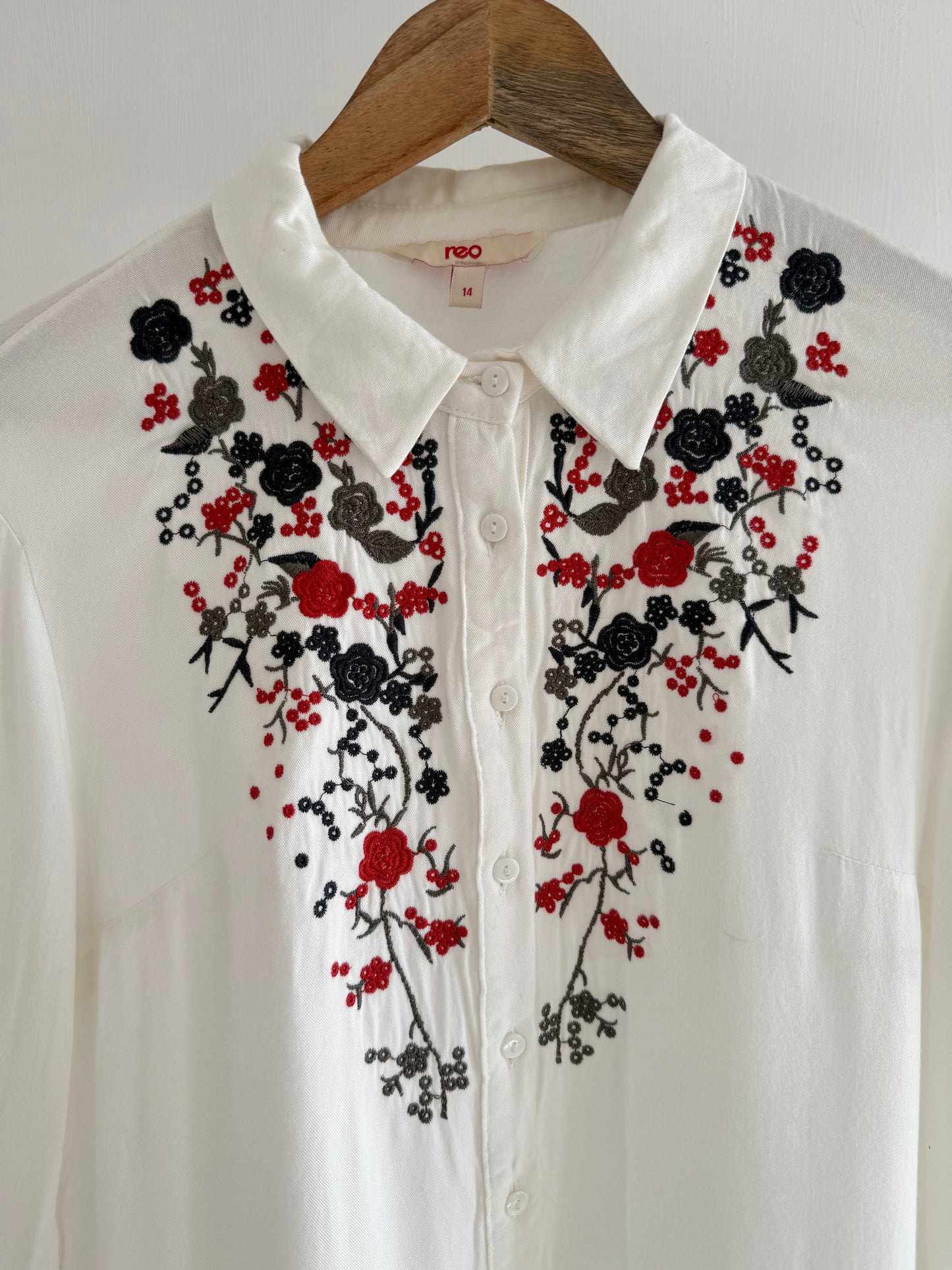 Embroidered white floral shirt