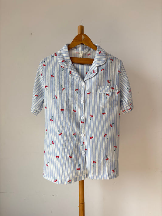 Blue cherry pinstripe nightsuit