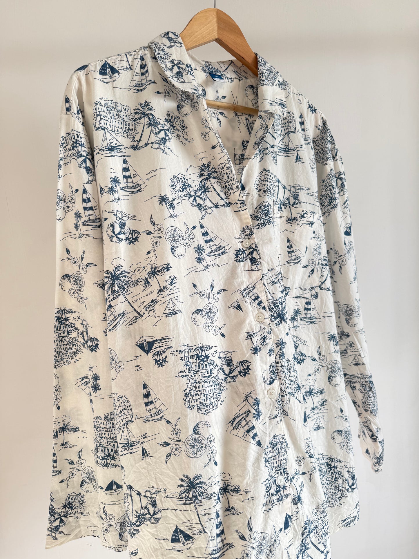 White Printed Long Shirt (Old Navy)