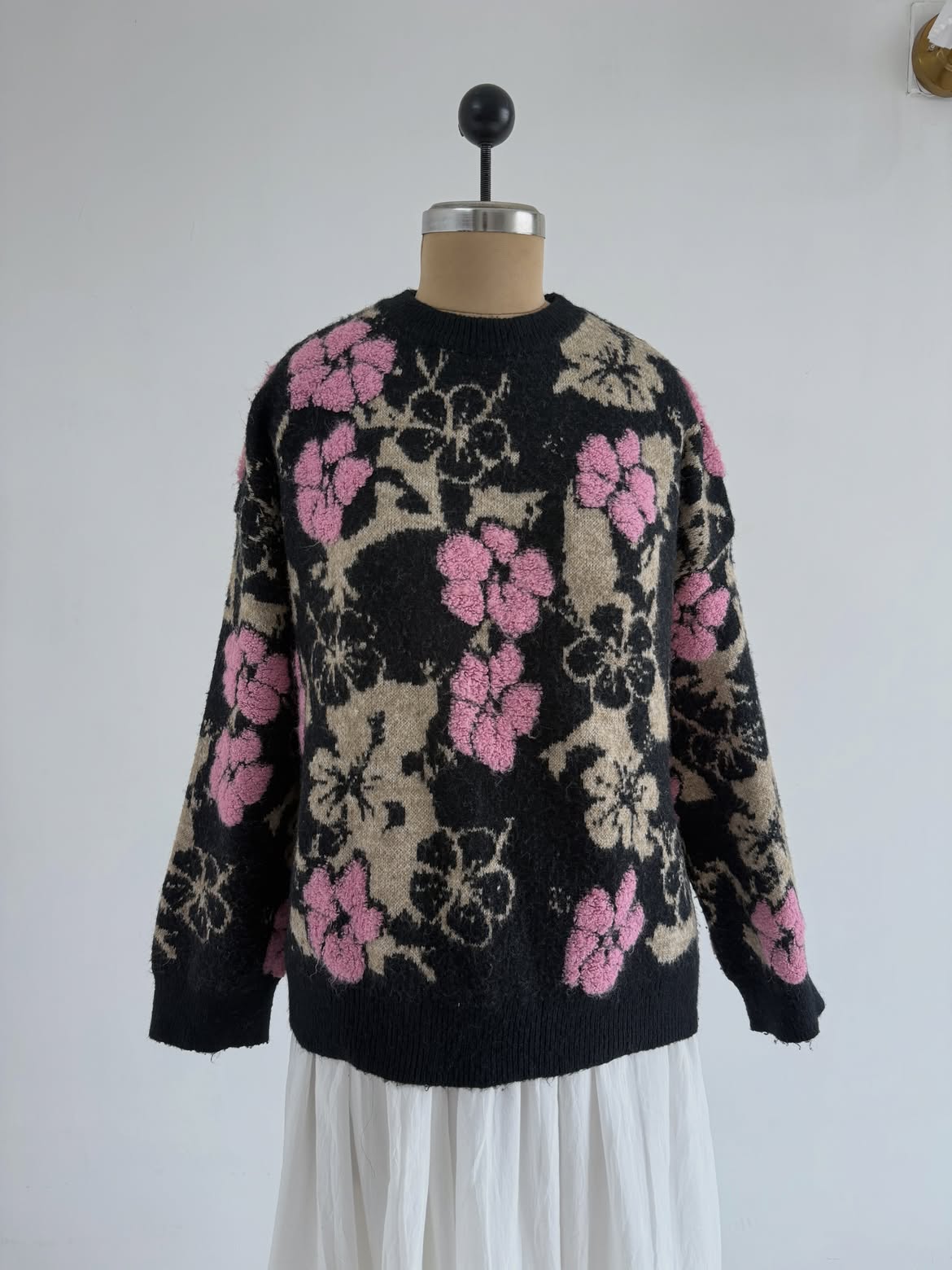 Black Pink Floral Sweater