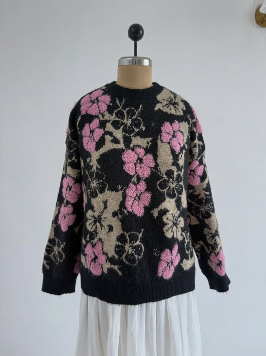 Black Pink Floral Sweater