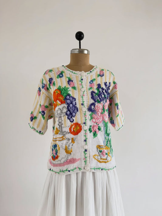 White Fruits Cardigan