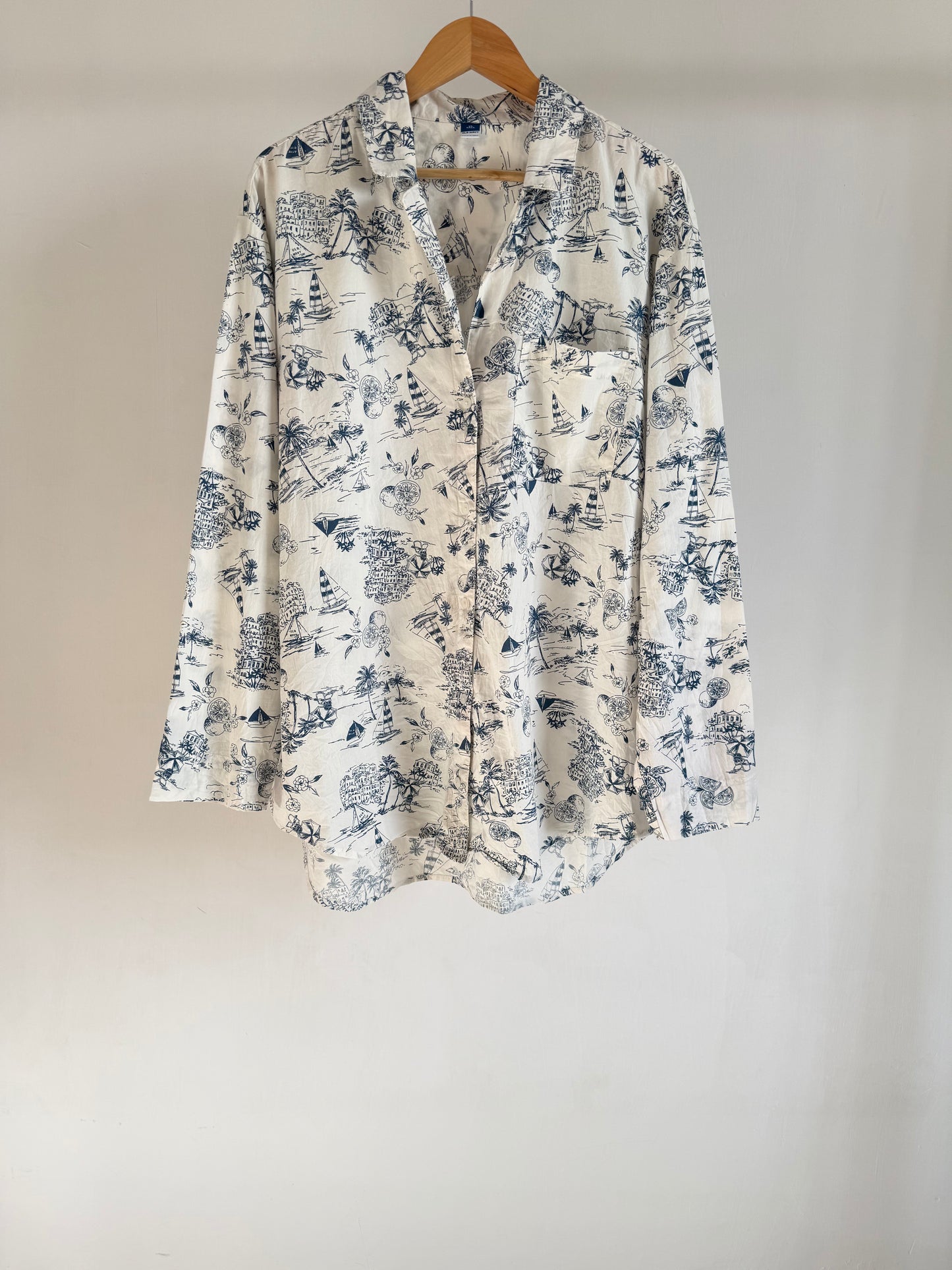 White Printed Long Shirt (Old Navy)