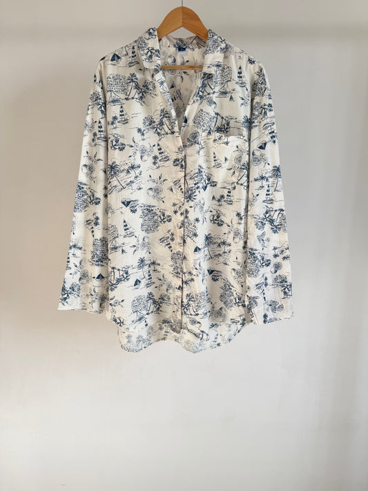 White Printed Long Shirt (Old Navy)