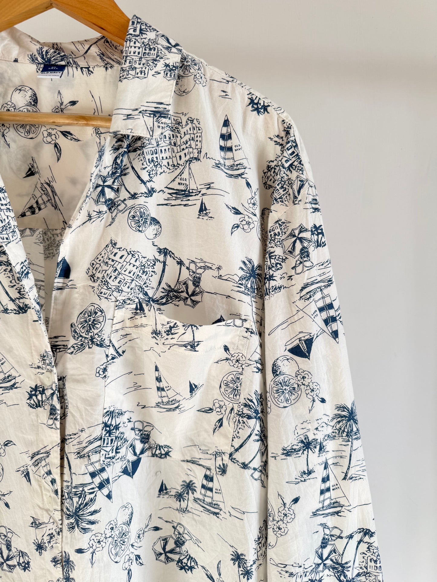 White Printed Long Shirt (Old Navy)