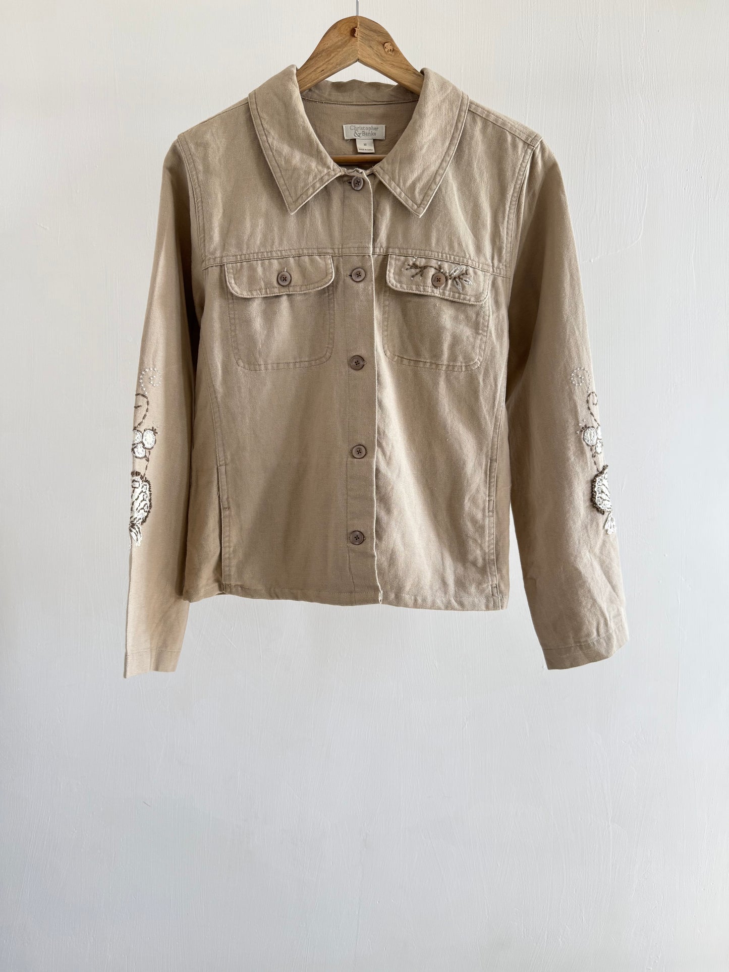 Beige Floral Embroidered Jacket