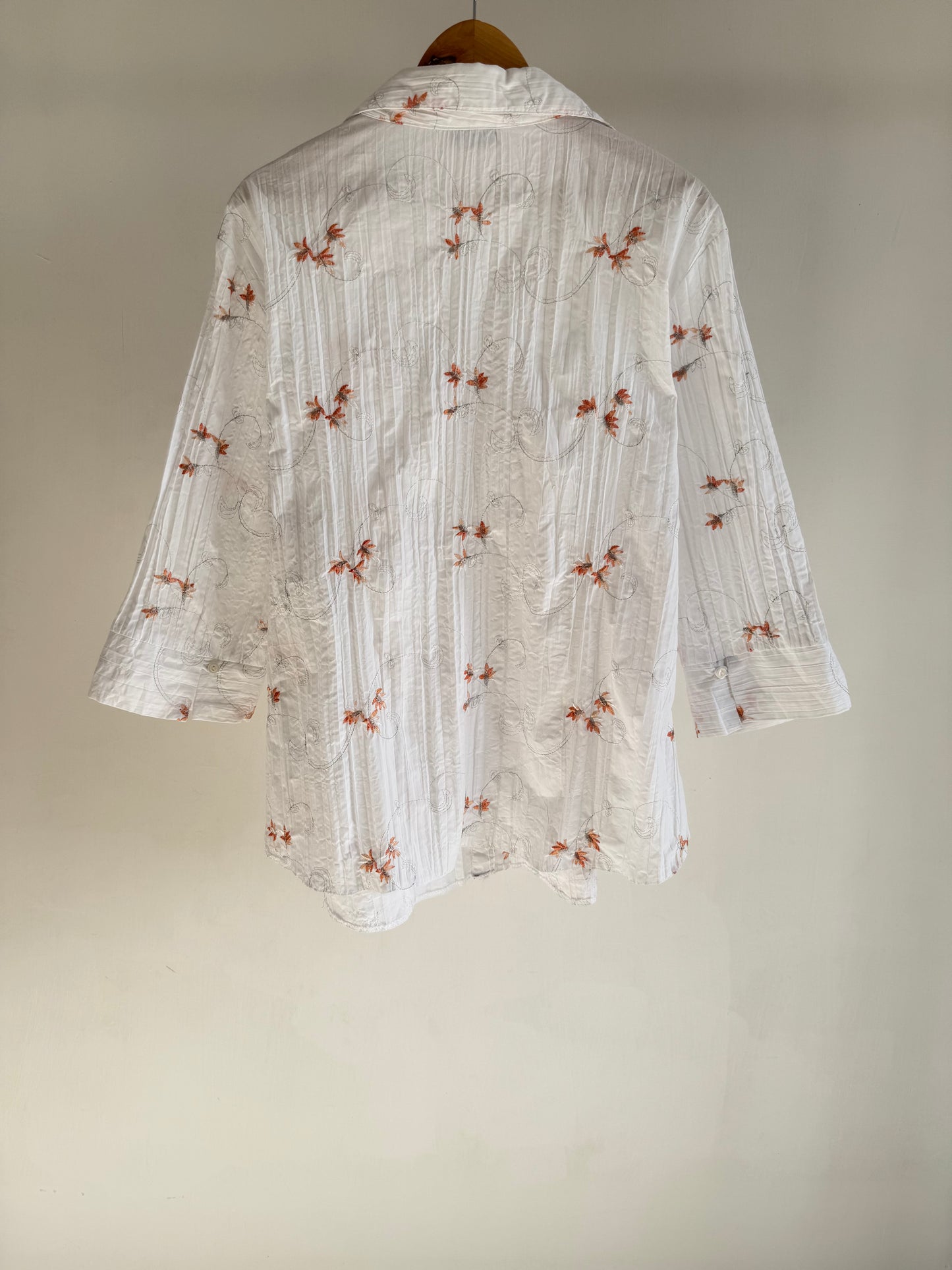 White Floral Embroidered Shirt