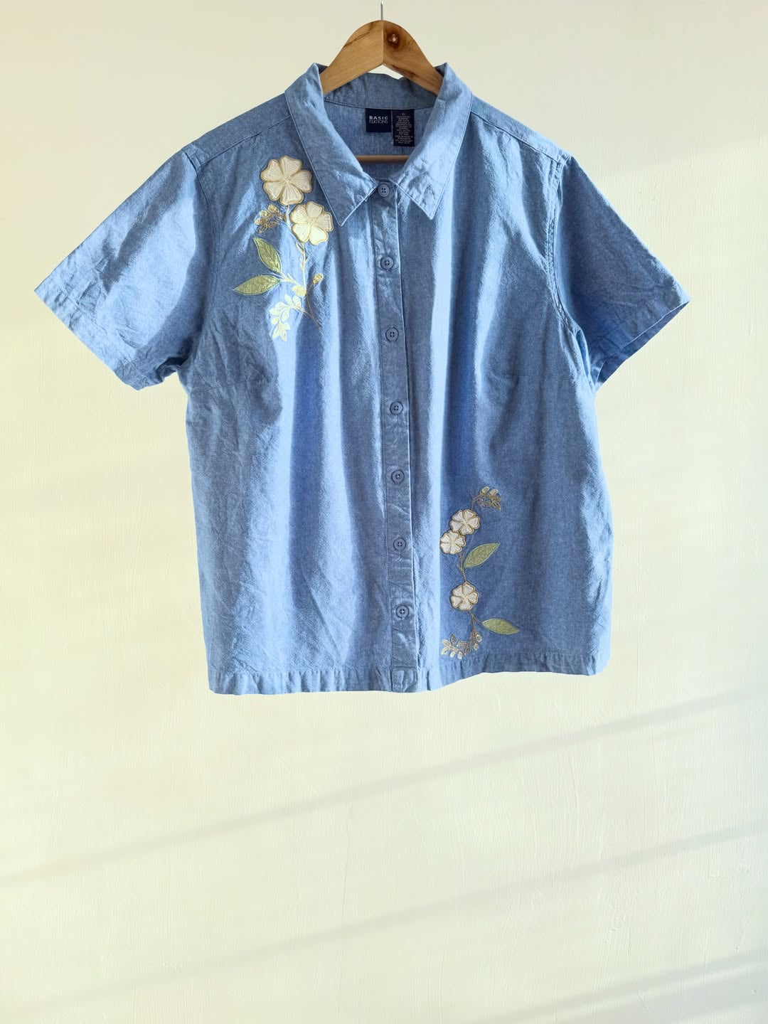 Blue Embroidered Floral Shirt